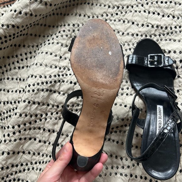 Manolo Blahnik Black Buckled Sandal Size 40 - Picture 4 of 5